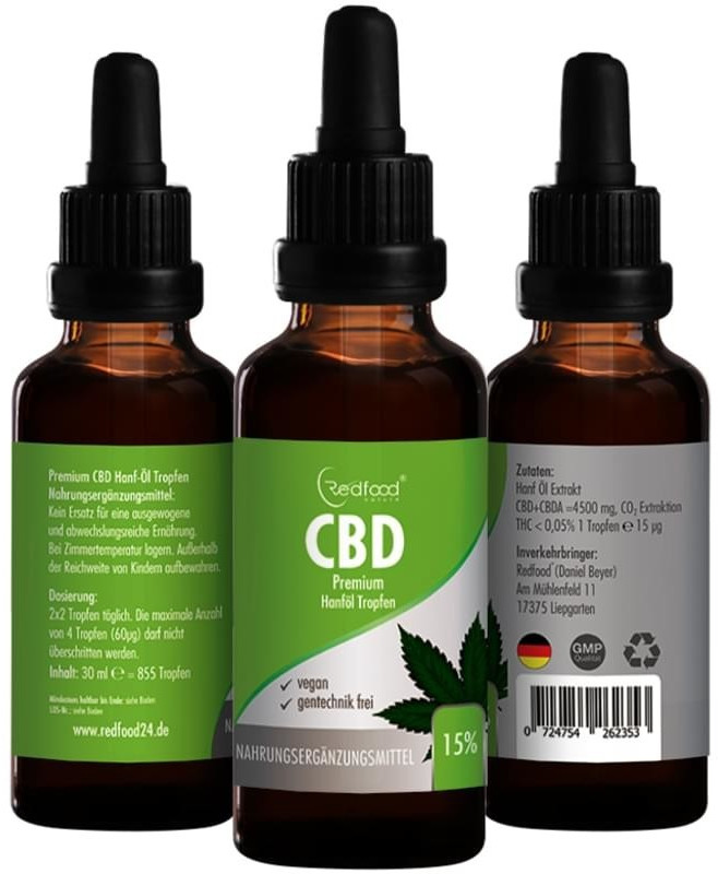 Redfood CBD Premium Hanföl 15% Tropfen 4500mg (30ml) ab 119,95 € | Preisvergleich bei idealo.de