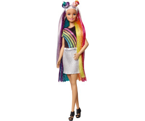 Mattel Barbie Regenbogen-Glitzerhaar Puppe Blond Bunte lange Haare Glitzer 