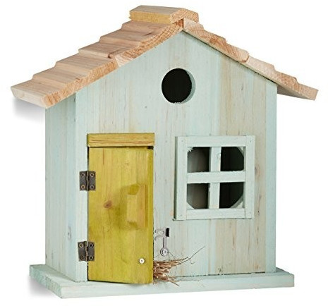 Relaxdays Nichoir maison avec porte et fenêtre bleu clair