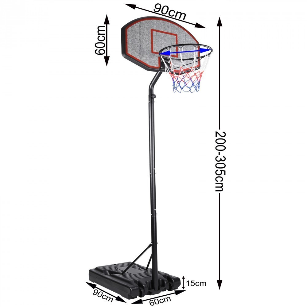 Deuba mobile basketball hoop with rolls - adjustable basket height 205 - max. 305cm
