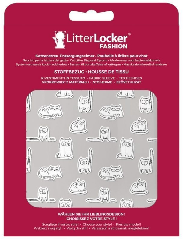 Litter Locker Fashion Cover - Cartoon Cats Grey