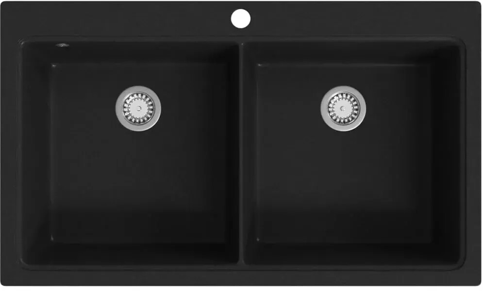 vidaXL Évier de cuisine encastrable à 2 bacs en granite 86 x 51 cm noir (141675)
