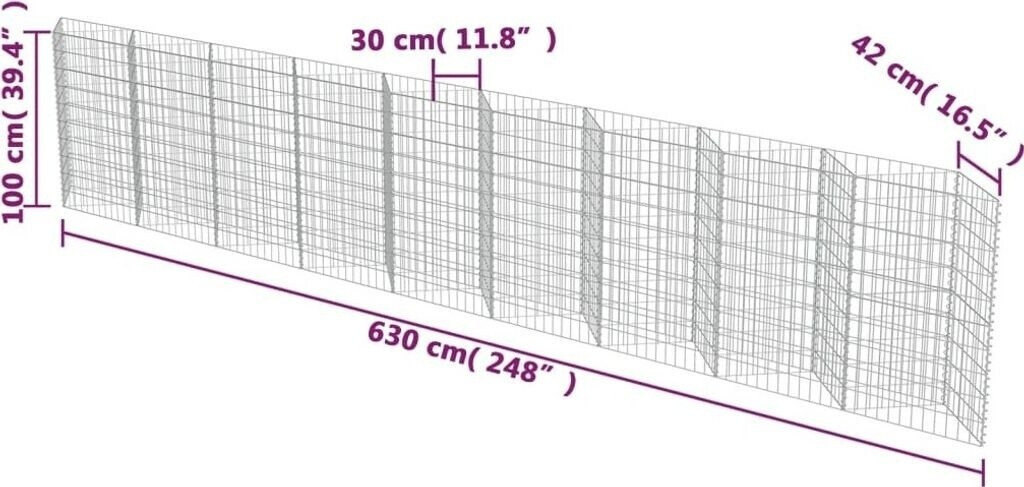 vidaXL Clôture en gabion 630 x 30 x 100 cm