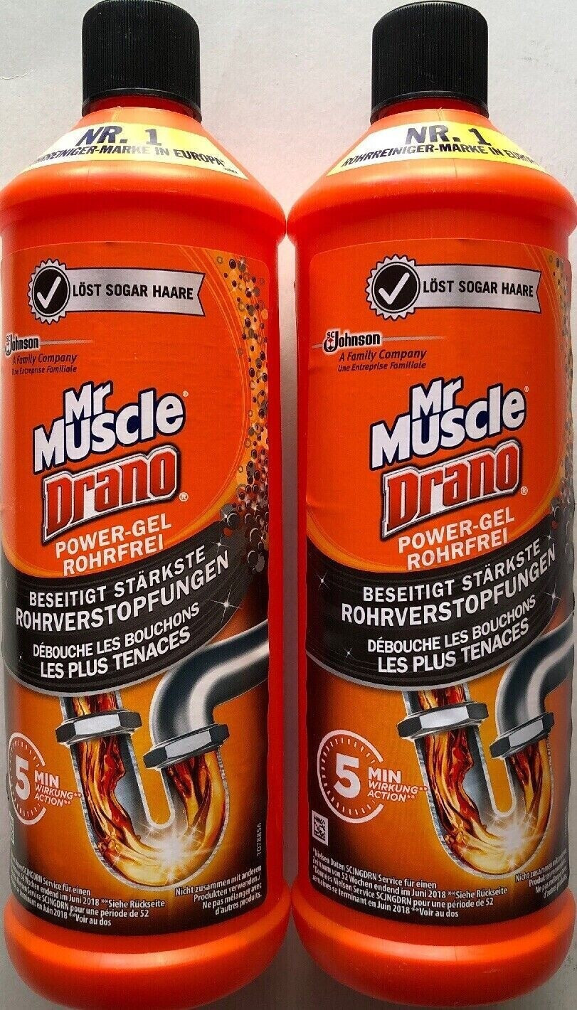 Produktbild von Drano (Mr Muscle) Extra Stark – Biologisch Abbaubarer Rohrreiniger 1L, Entfernt Verstopfungen Zuverlässig & Schont Die Rohre