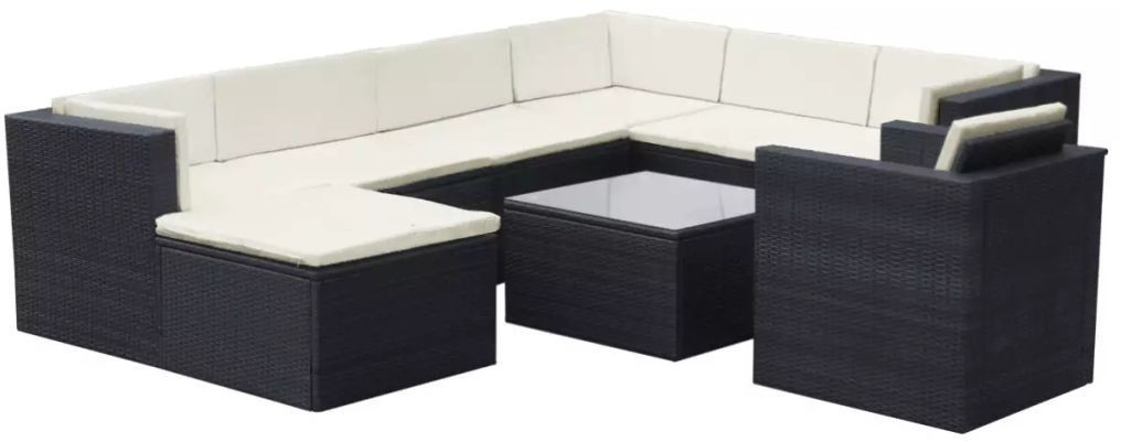VidaXL Mobilier de jardin avec coussins résine tressée 9 pièces noir (42675)