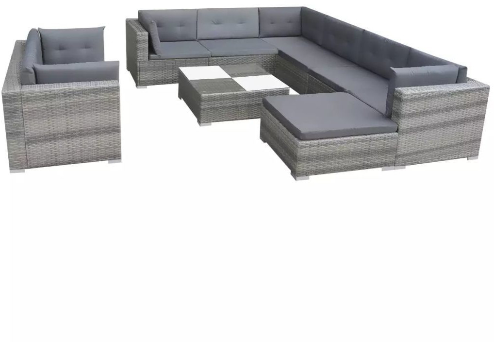 VidaXL Salon de jardin 10 pièces avec coussins résine tressée gris (42736)