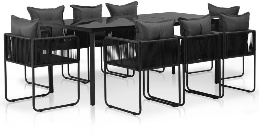 VidaXL Mobilier à dîner de jardin 9 pièces et coussins résine tressée noir (44437)