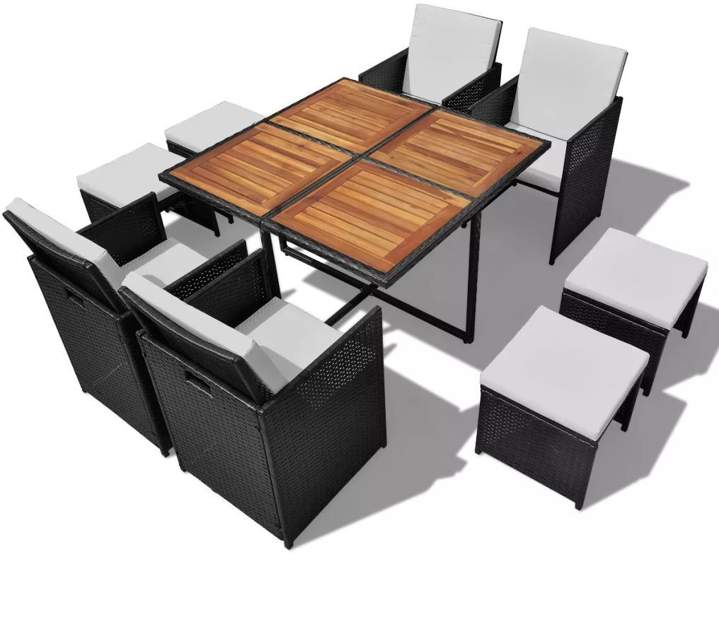 VidaXL Mobilier d'extérieur résine tressée et acacia 9 pièces noir (42530)