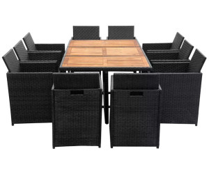 Vidaxl Garten Essgruppe 31 Tlg Schwarz Poly Rattan Akazienholz