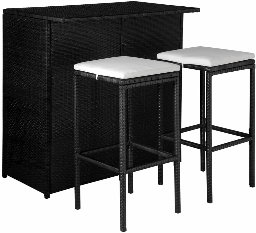 VidaXL Mobilier de bistro avec coussins résine tressée 3 pièces noir (44175)