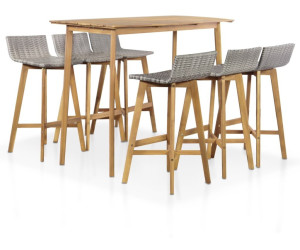 Vidaxl Gartenbar Set 7 Tlg Poly Rattan Massivholz Akazie 44224