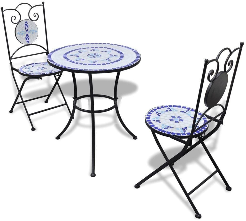 VidaXL Mobilier de bistro carreaux céramiques 3 pièces bleu/blanc (271771)