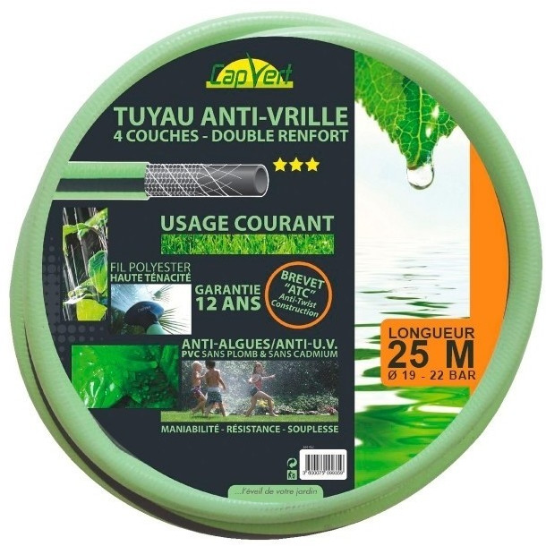 Cap Vert Tuyau d'arrosage anti-vrille 25 m