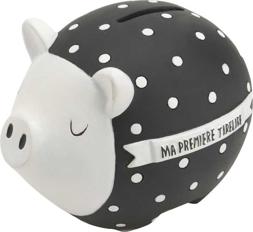 Amadeus Ma première tirelire cochon noir et blanc à pois