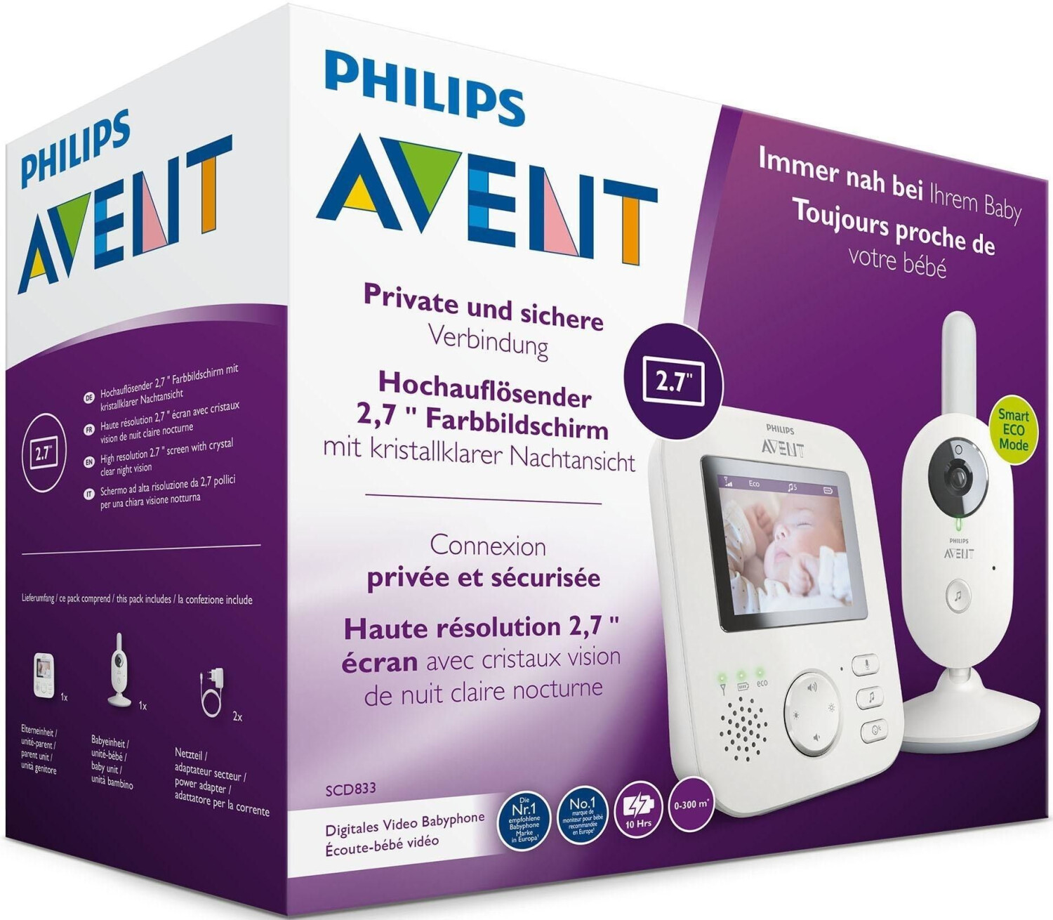 PHILIPS AVENT SCD833/26 Ecoute bebe Video connecte - Mode Smart Eco -  Jusqua 10h dautonomie - Achat & prix