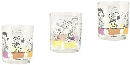 Excelsa Peanuts Pack of 3 glasses 25 cl, glass, transparent, 8 x 8 x 9 cm