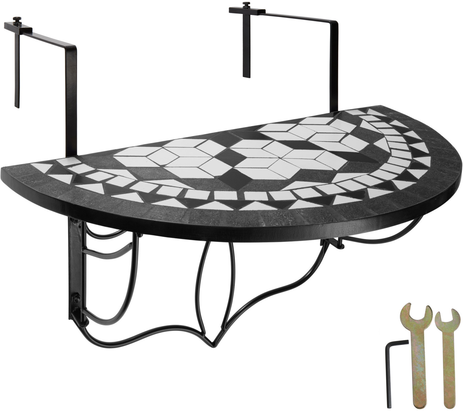TecTake Table de balcon rabattable mosaïque noir/blanc