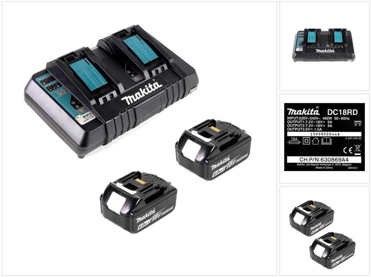 Makita Power Source Kit 2x BL1860B 18V 6Ah + DC18RD (199484-8)