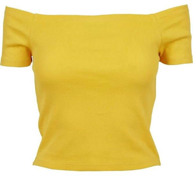 Urban Classics Ladies Off Shoulder Ripp Tee chrome yellow
