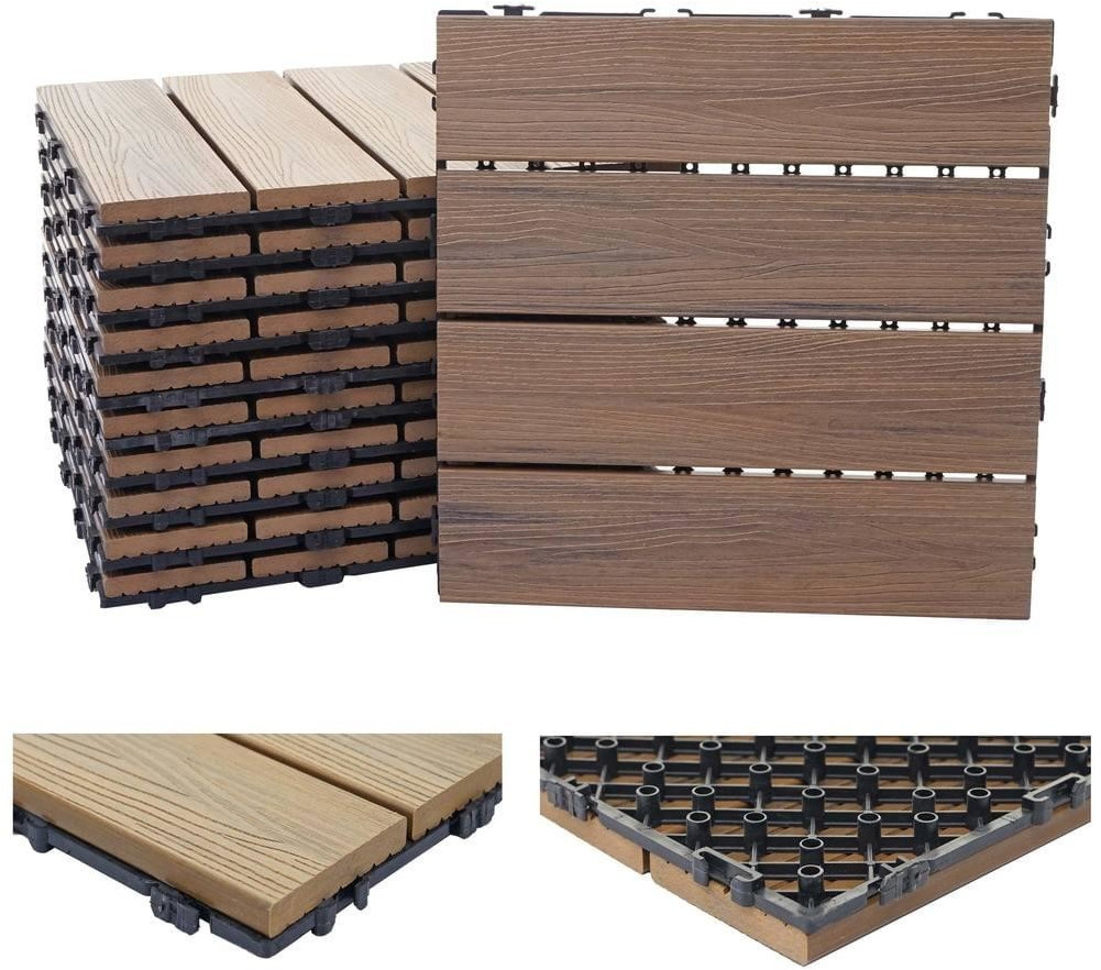 Mendler Dalle de terrasse 3D marron 30 x 30 cm (11 pièces)
