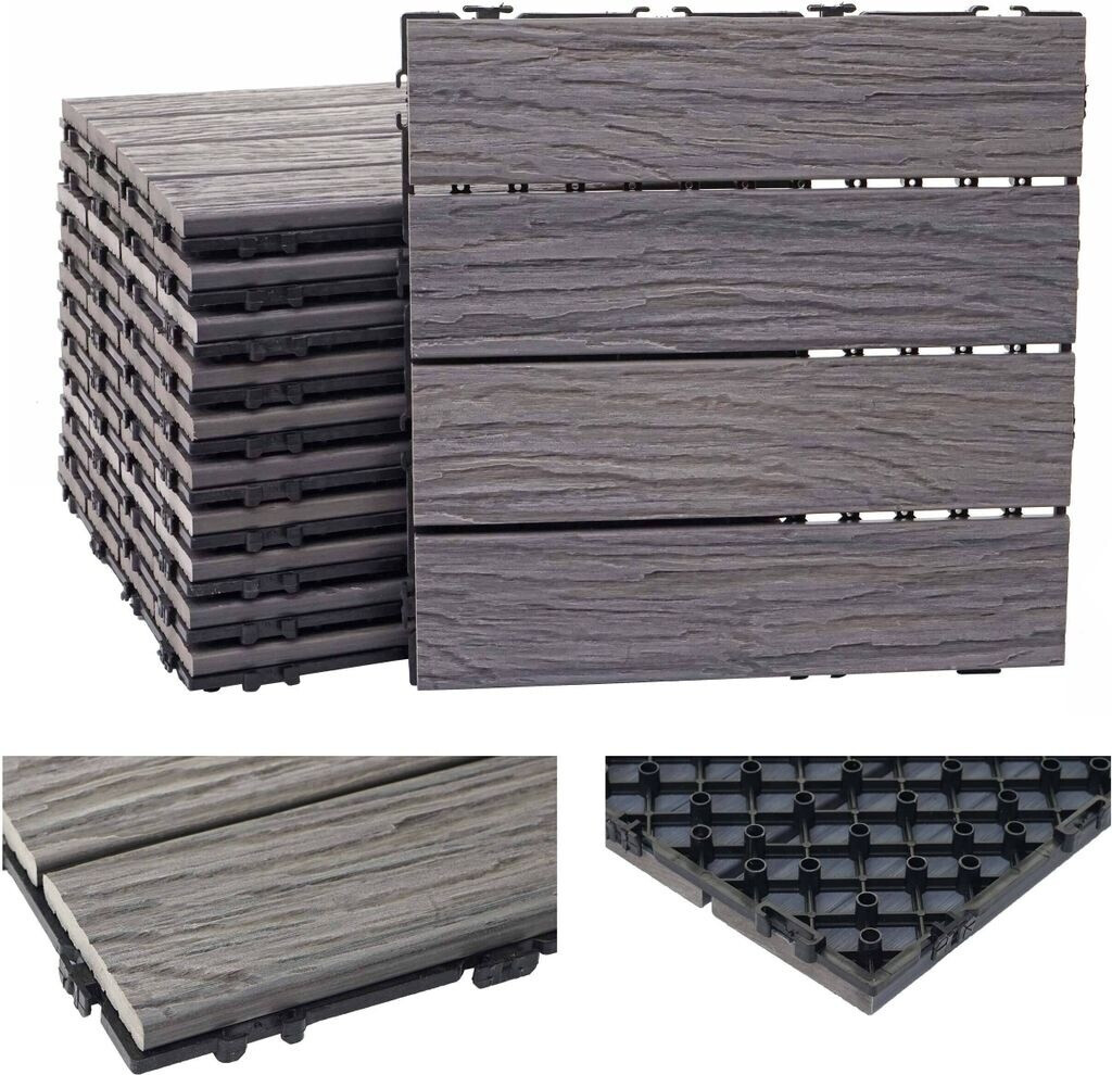 Mendler Dalle de terrasse 3D marron antique 30 x 30 cm (11 pièces)