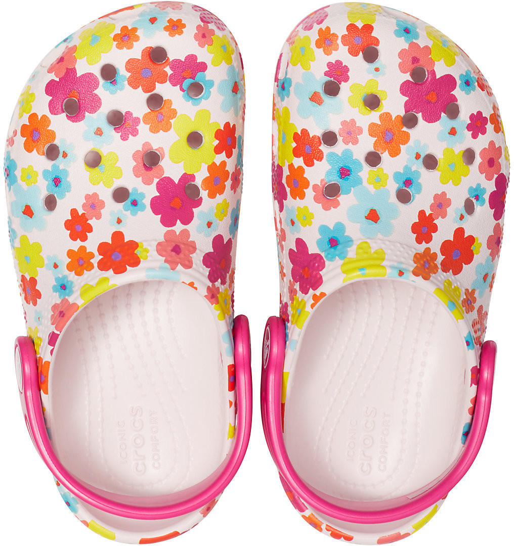 barely pink multi crocs