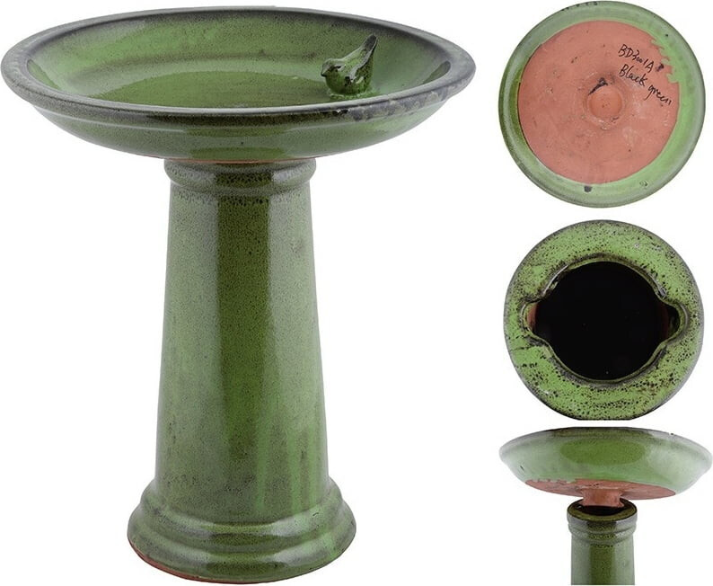 Esschert Ceramic Bird Bath with Stand Green (FB424)