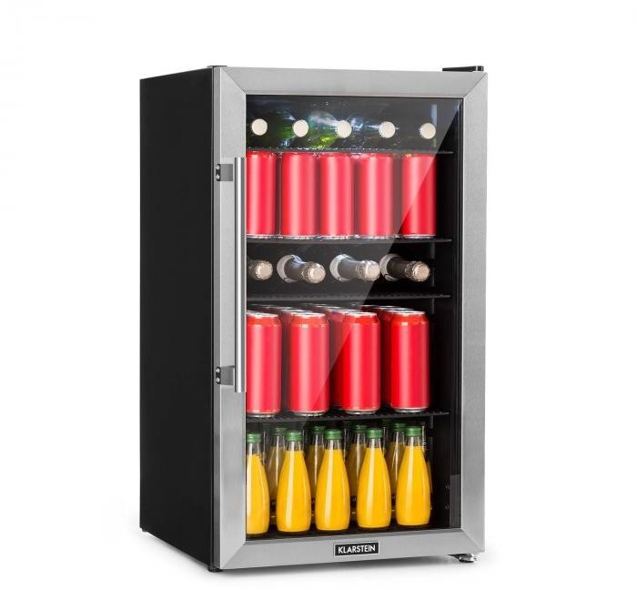 Klarstein Mini Kühlschrank mit Glastür für Zimmer, Getränkekühlschrank mit  Verstellbaren Ablagen, Kleiner 80 Liter, Indoor/Outdoor Kühlschrank Leise