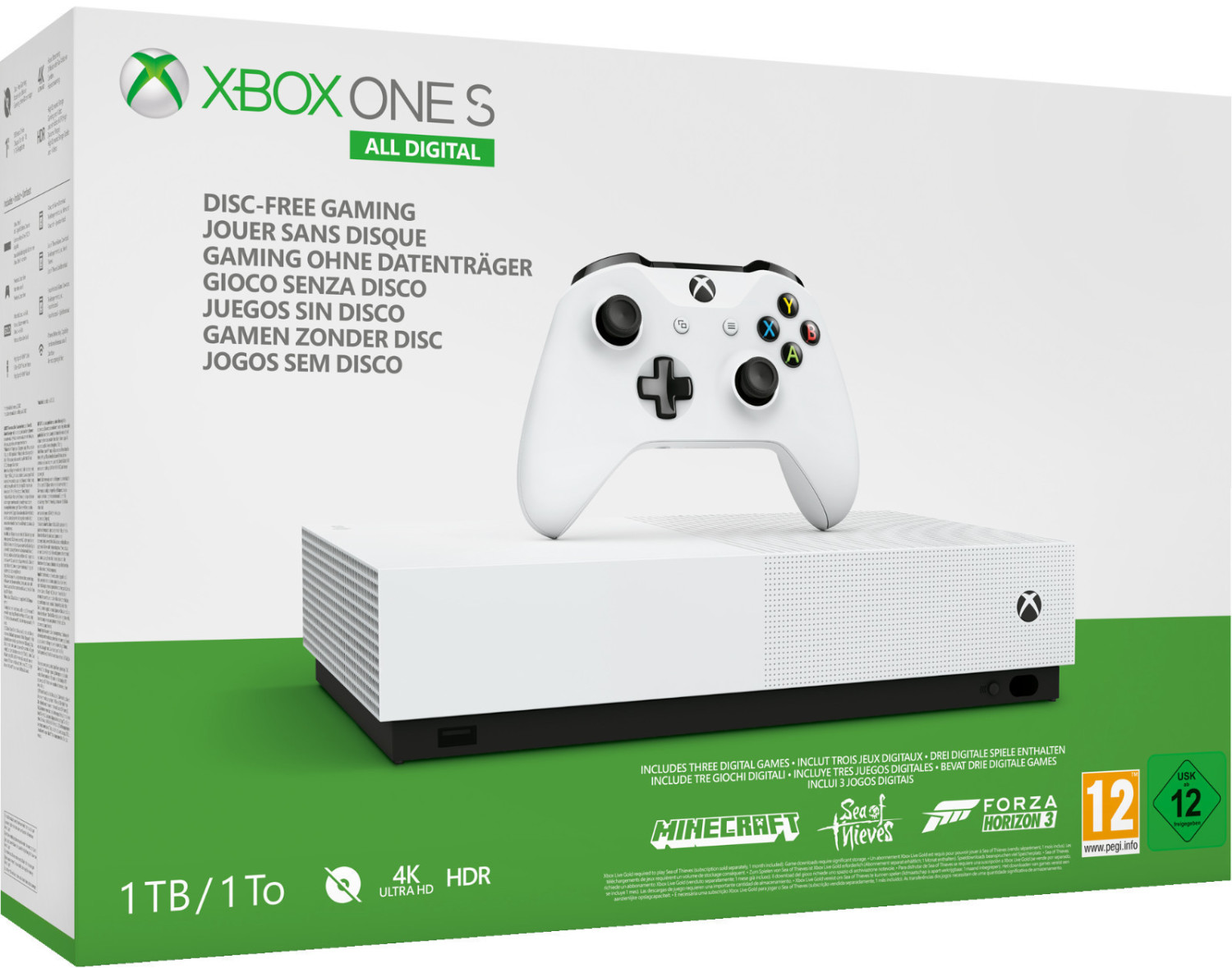 Microsoft Xbox One S 1TB All Digital Edition + Minecraft + Sea of Thieves + Forza: Horizon 3