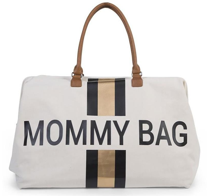 Photos - Other Bags & Accessories Childhome Mommy Bag Big Canvas Off White Stripes Black/Gold 