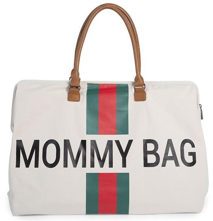 Childhome Mommy Bag Big Canvas Off White Stripes Green/Red
