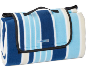 wärmeisoliert 200x200 cm dunkelblau/weiß Fleece Stranddecke wasserdicht mit Tragegriff Relaxdays XXL Picknickdecke