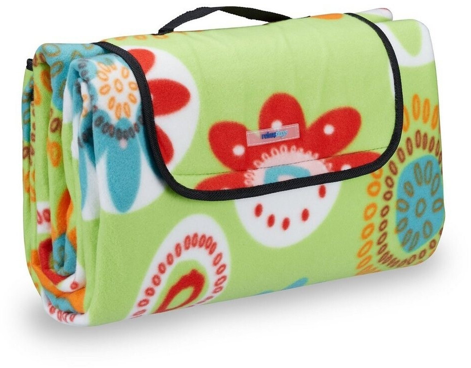 Relaxdays Picnic Blanket XXL 200x200 cm Green Flowers