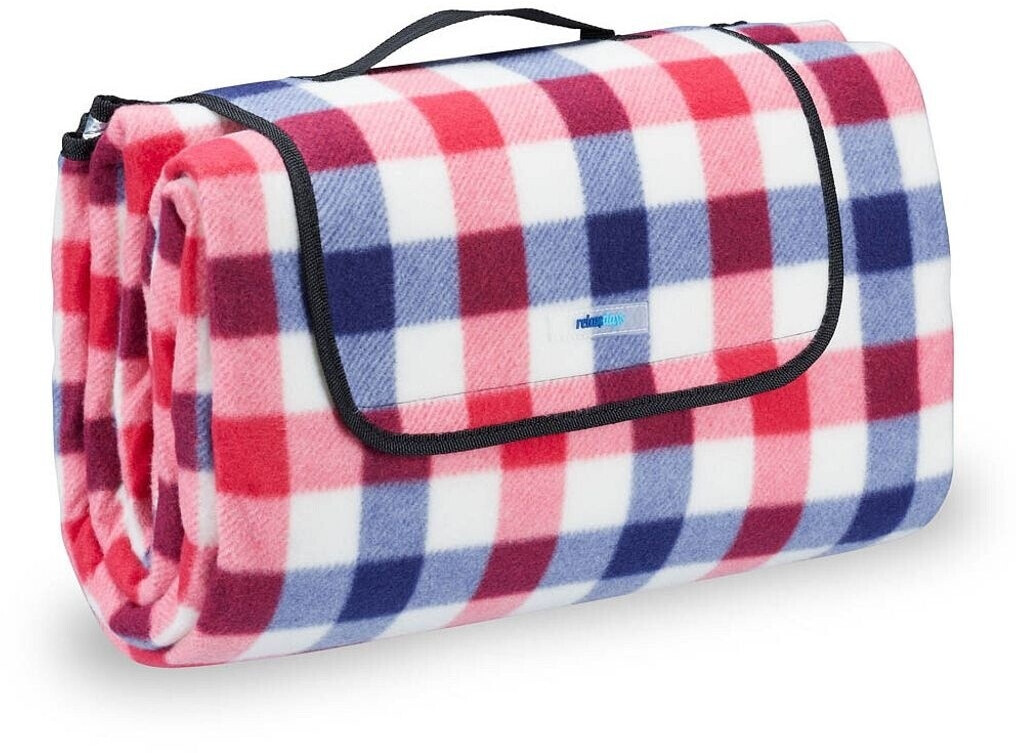 Relaxdays Picnic Blanket XXL 200x200 cm Checkered Red Blue