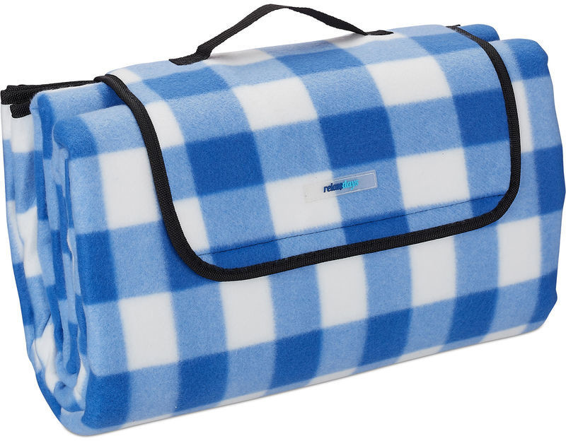 Relaxdays Picnic Blanket XXL 200x200 cm Checkered Blue White