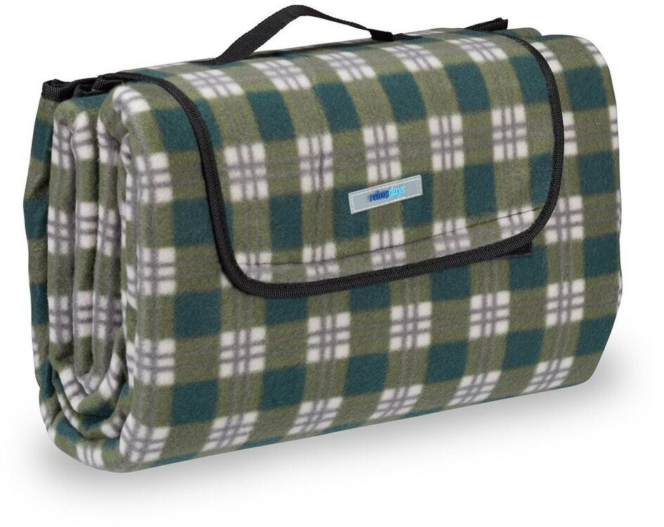 Relaxdays Picnic Blanket XXL 200x200 cm Checkered Green Grey