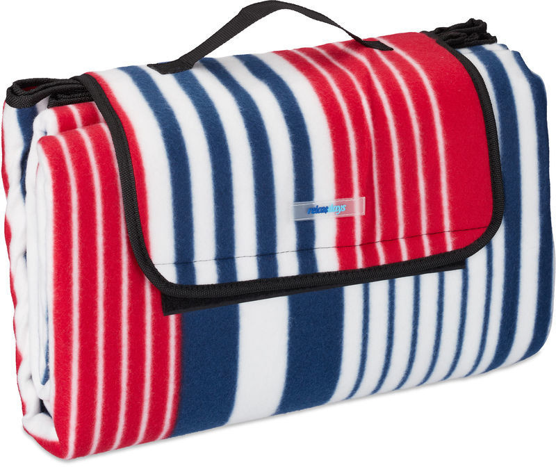 Relaxdays Picnic Blanket XXL 200x200 cm Red Blue White Stripes