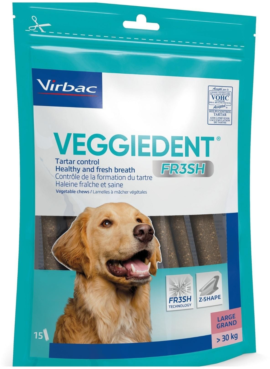 Virbac Lamelles Veggiedent Fresh L pour grands chiens (15 pièces)