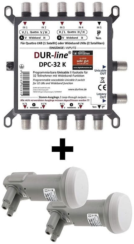 #DUR-Line DPC-32 K LNB Unicable I+II Wideband + 2x LNB Set#