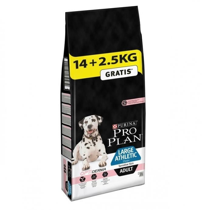 Purina OptiDerma Large Athletic Adult Sensitive skin saumon (14 kg + 2,5 kg)