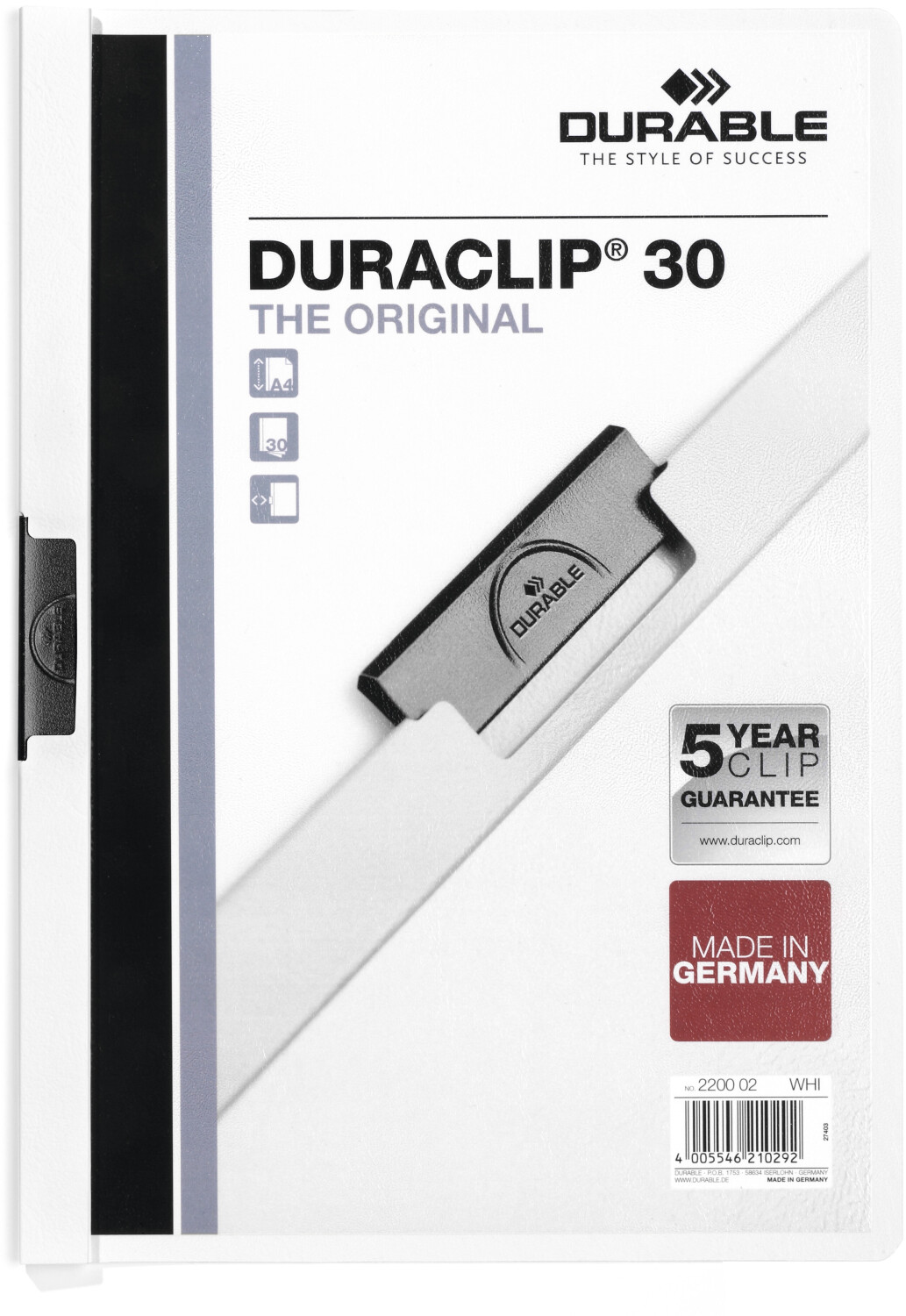 DURABLE DURACLIP Original 30 A4 (220002) White (Pack of 1)