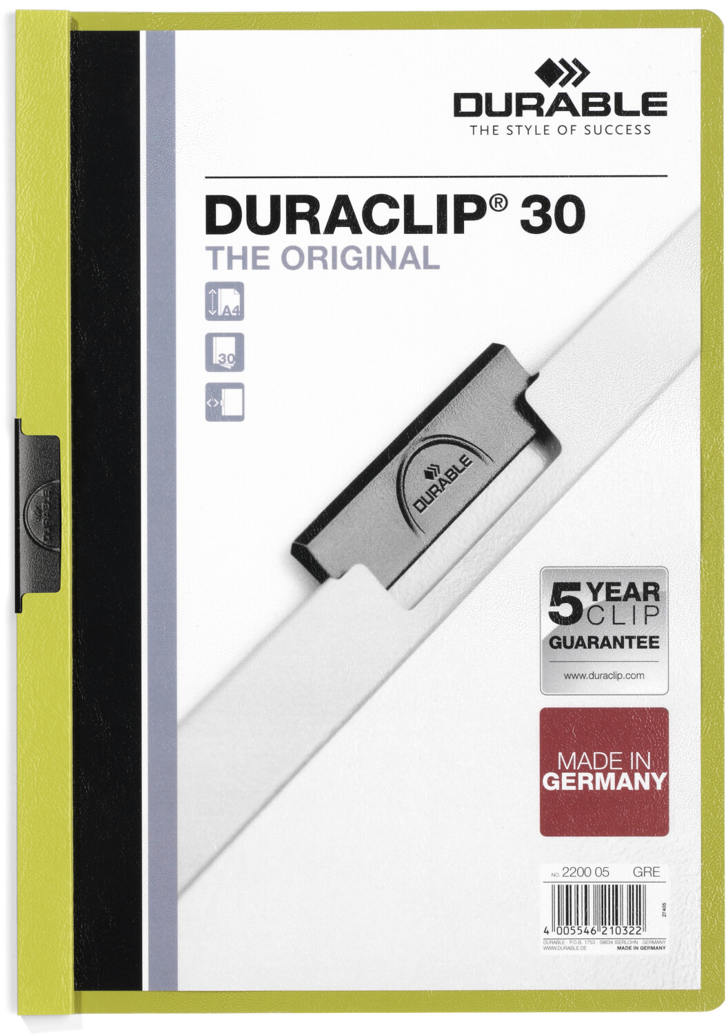 DURABLE DURACLIP Original 30 A4 (220005) Green (Pack of 1)