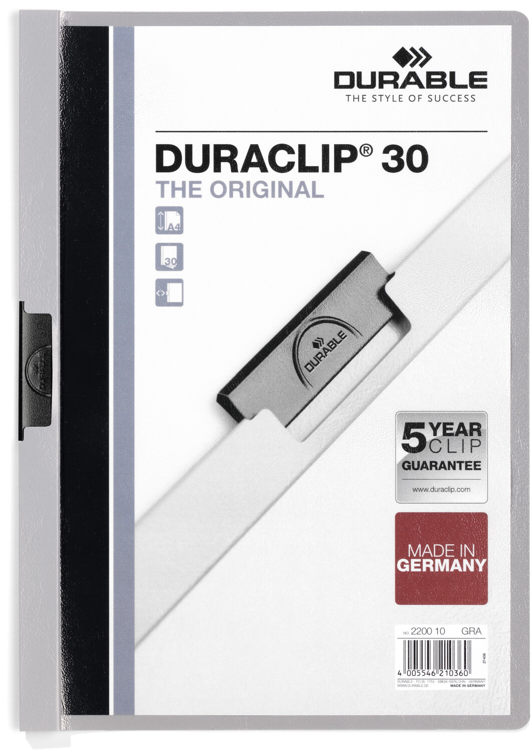 DURABLE DURACLIP Original 30 A4 (220010) Grey (Pack of 1)