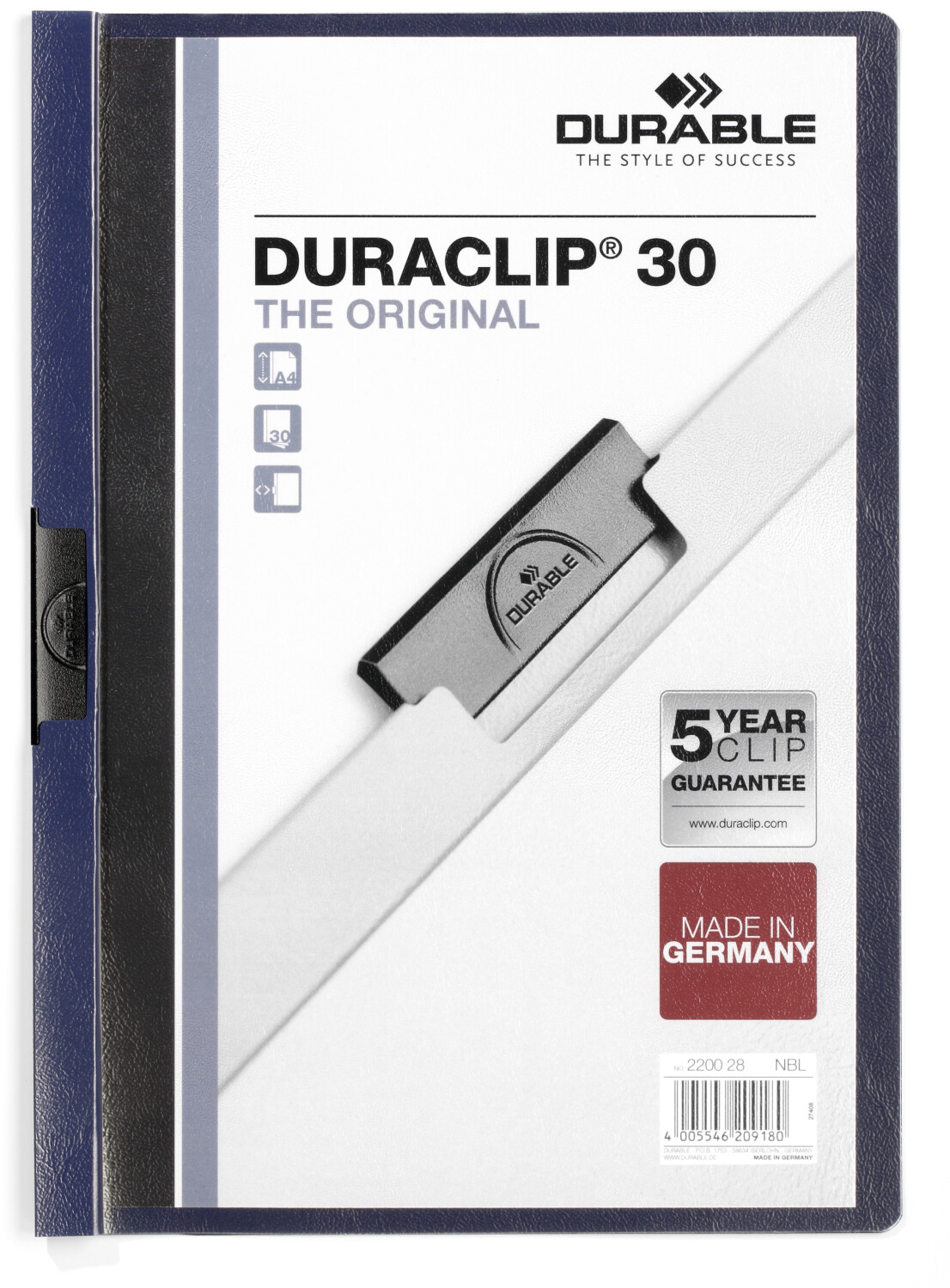 DURABLE DURACLIP Original 30 A4 (220028) Midnight Blue (Pack of 25)