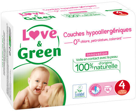 LOVE & GREEN Couches écologiques taille 1 (2-5kg) 44 couches pas cher 