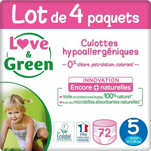 Couches-Culottes Hypoallergéniques et Ecologiques Taille 5 : 12-18 Kg LOVE  & GREEN