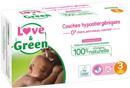 Love & Green Couches Hypoallergéniques 44 Couches Taille 2 (3-6 kg
