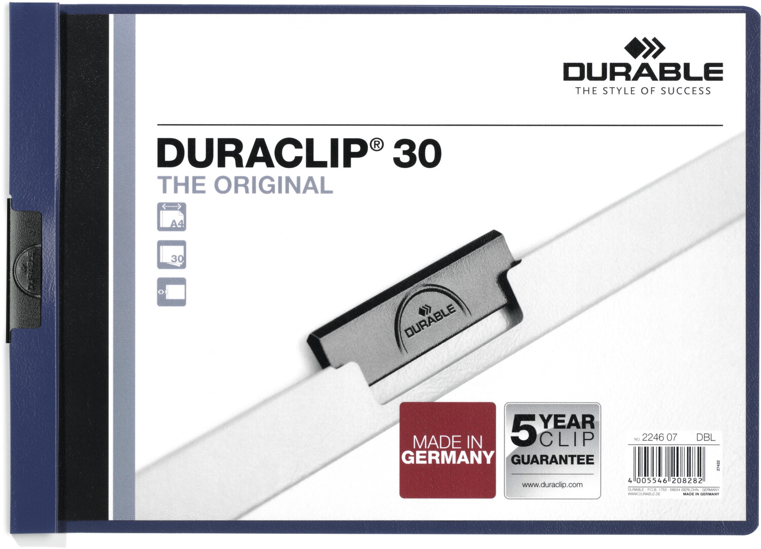 DURABLE DURACLIP Original 30 A4 (224607) Dark Blue (Pack of 25)