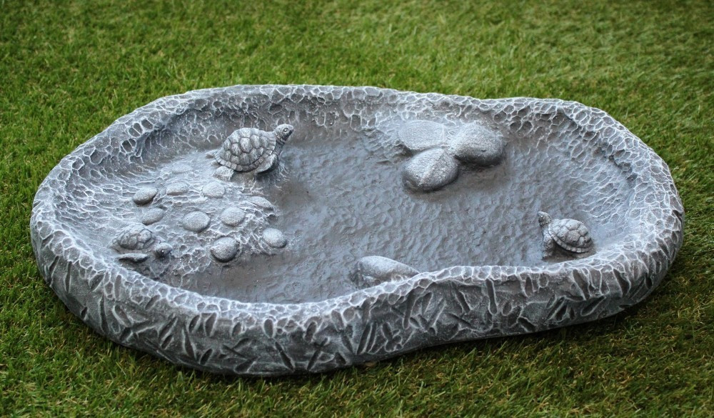 Tiefes-Kunsthandwerk Bird Bath Turtles Grey
