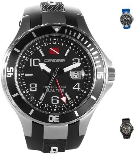 Cressi Traveller Dual Time Watch black/gold